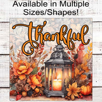 Thankful Fall Wreath Sign - Autumn Lantern Sign - Fall Pumpkins - Fall Floral Sign