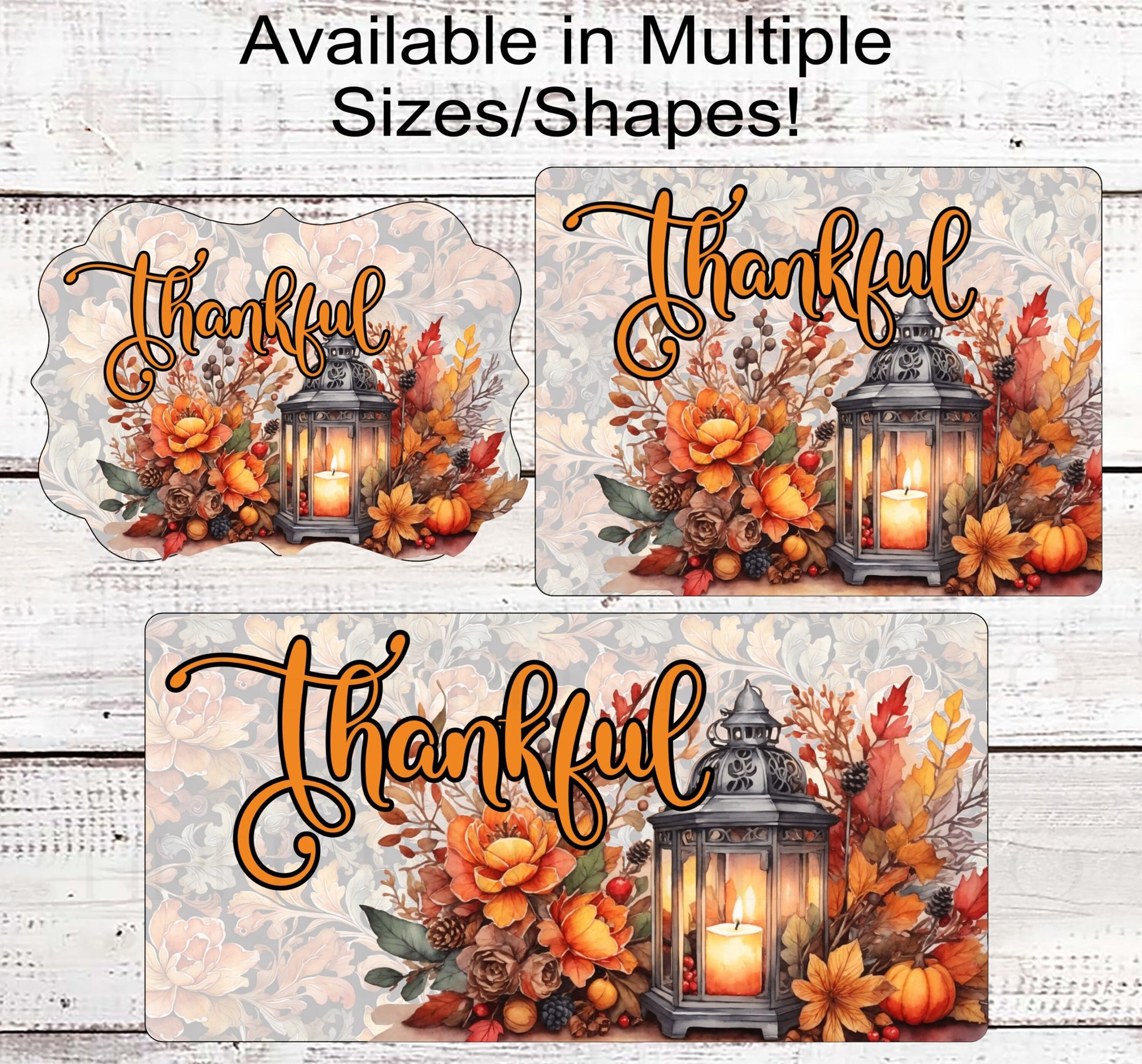 Thankful Fall Wreath Sign - Autumn Lantern Sign - Fall Pumpkins - Fall Floral Sign