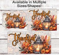 
              Thankful Fall Wreath Sign - Autumn Lantern Sign - Fall Pumpkins - Fall Floral Sign
            