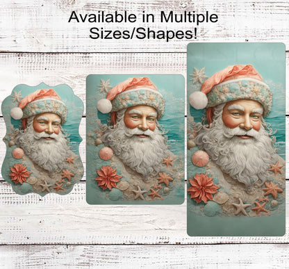 Beach Santa Christmas Wreath Sign - Starfish Sign - Tropical Christmas - Hawaiian Sign