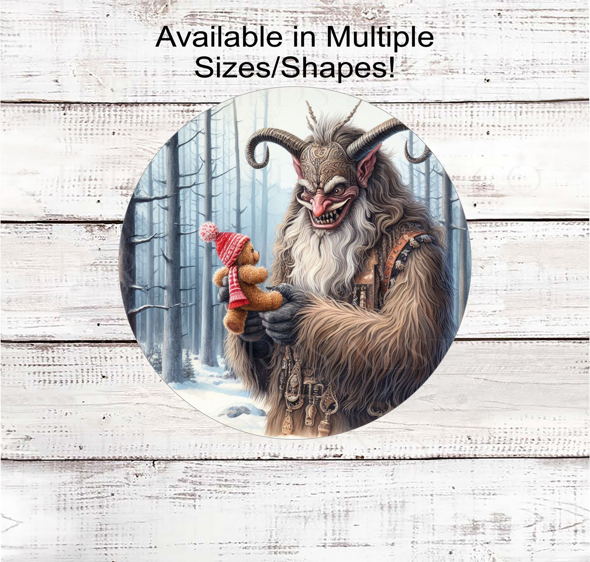 Krampus Christmas Wreath Sign Teddy Bear Christmas Toy Sign Funn Three Birds Nest Company