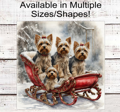 Christmas Dog Wreath Sign - Yorkshire Terrier - Yorkie Dog - Winter Welcome - Sleigh Sign