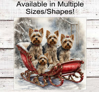 
              Christmas Dog Wreath Sign - Yorkshire Terrier - Yorkie Dog - Winter Welcome - Sleigh Sign
            