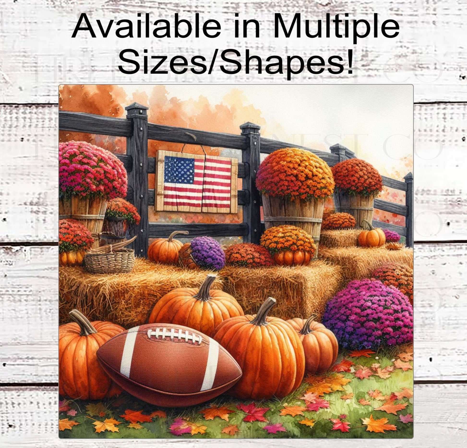 Fall Football Wreath Sign - Fall Pumpkins - American Flag Sign