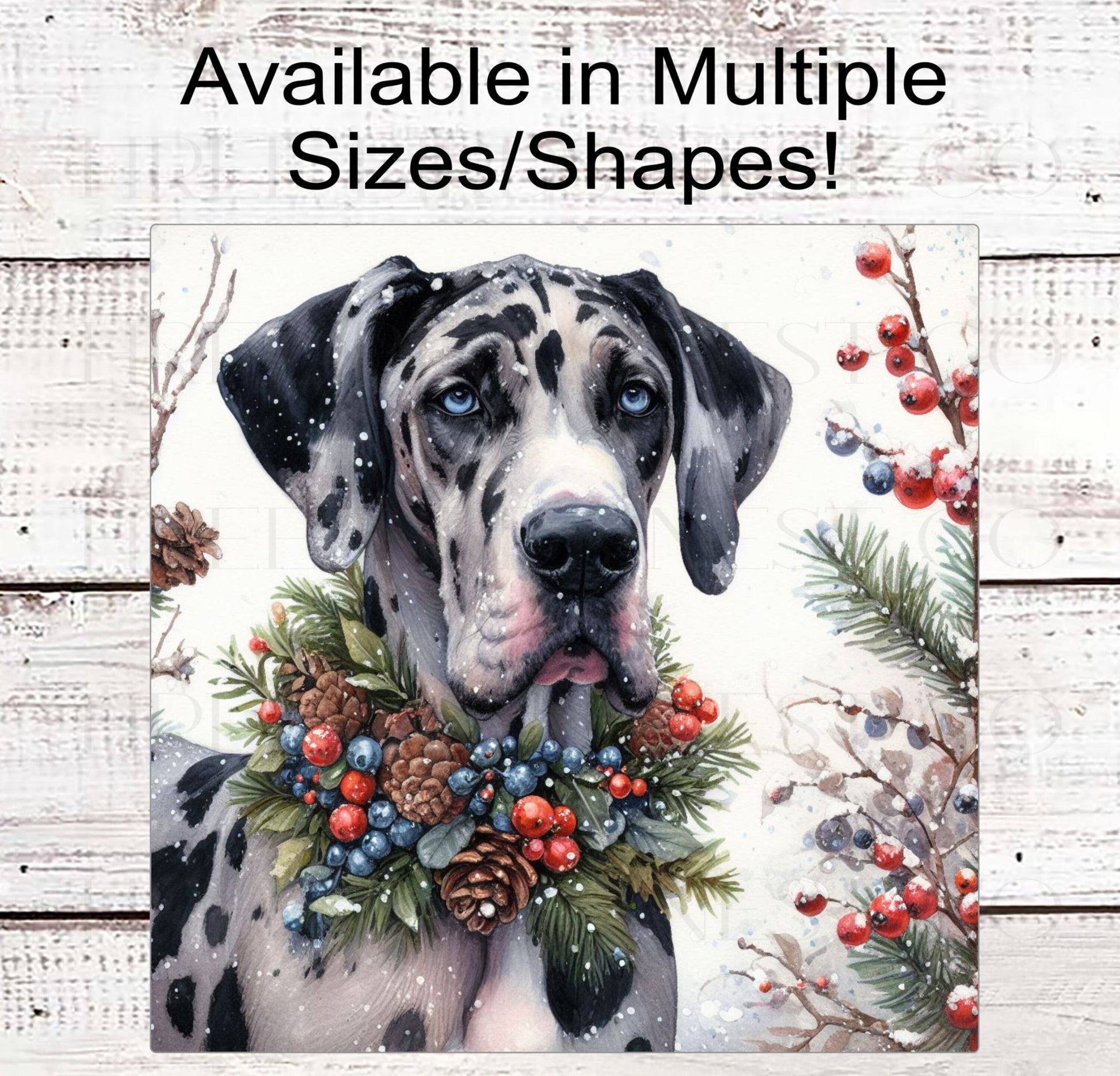 Christmas Dog Wreath Sign - Great Dane Dog - Winter Welcome