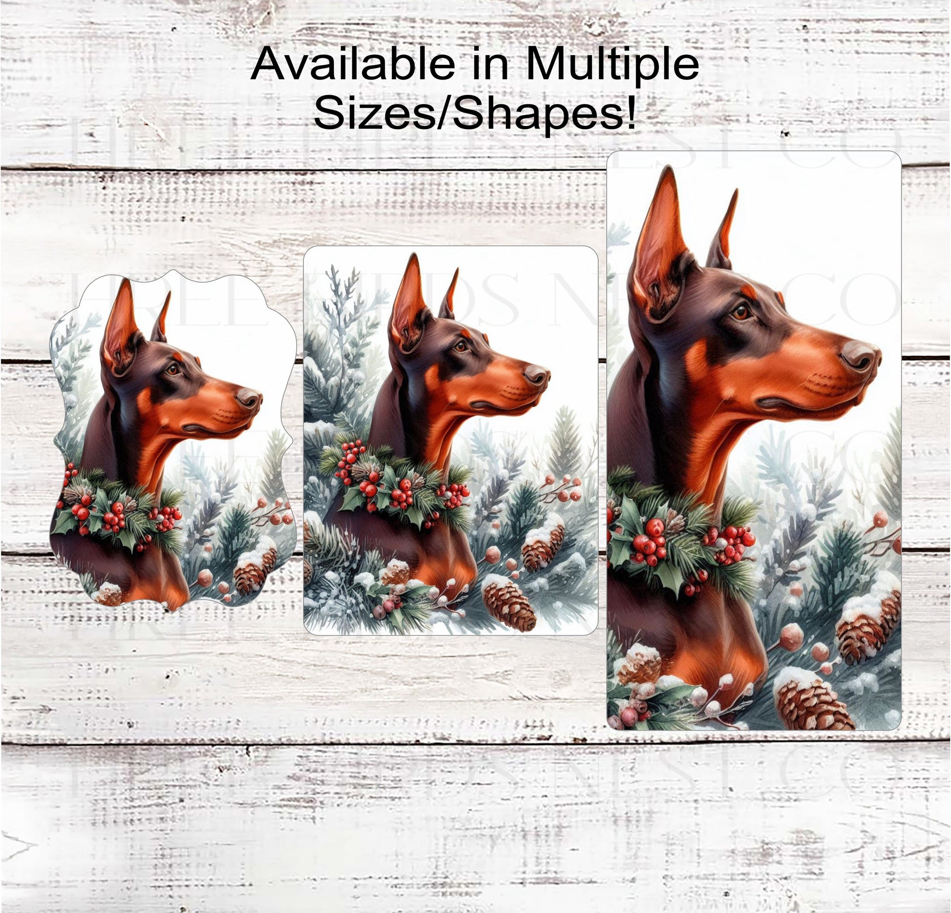 Christmas Dog Wreath Sign - Red Doberman Pinscher Dog - Winter Welcome