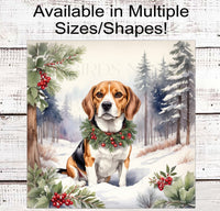 
              Beagle Dog Wreath Sign - Christmas Dog Wreath Sign - Winter Welcome
            