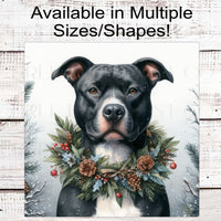 Pit Bull Fall Wreath Sign - Dog Wreath Signs - Staffordshire Terrier - Christmas Dog - Winter Welcome