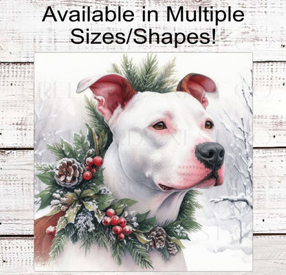 Pit Bull Winter Wreath Sign - Dog Wreath Signs - Staffordshire Terrier - Christmas Dog - Winter Welcome