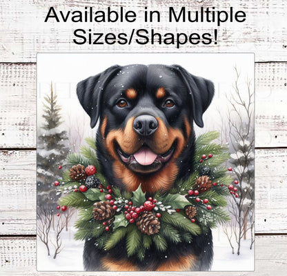 Rottweiler Dog Wreath Sign - Christmas Dog Wreath Sign - Winter Welcome