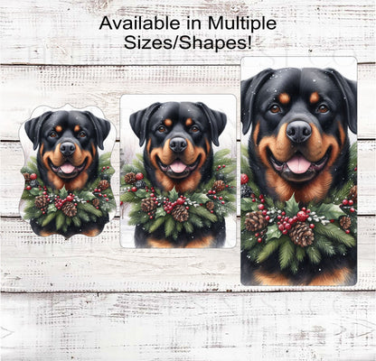 Rottweiler Dog Wreath Sign - Christmas Dog Wreath Sign - Winter Welcome