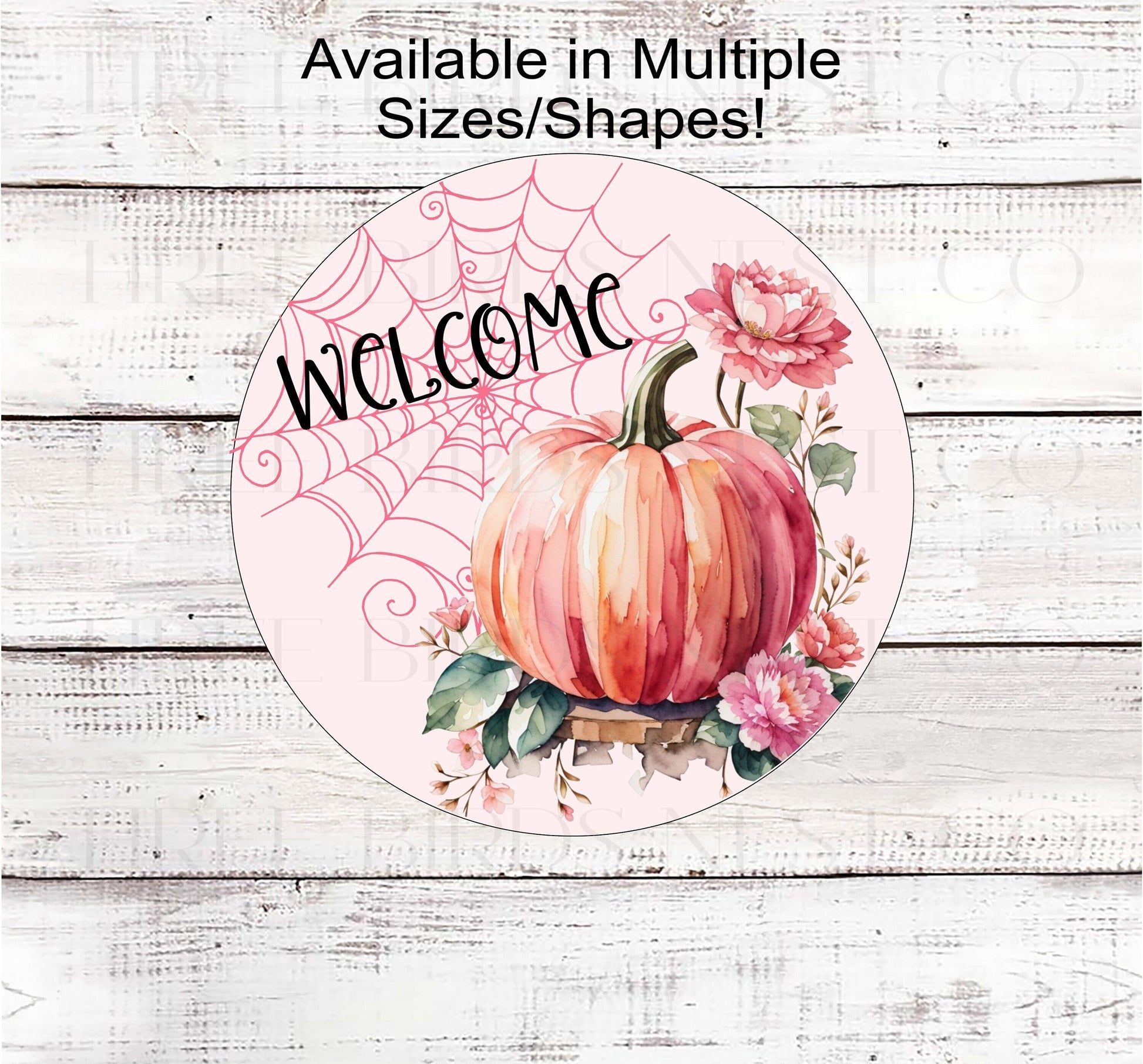 A pink Pumpkin with spider webs and flowers