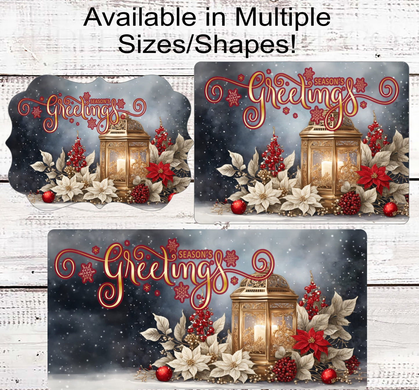 Seasons Greetings Lantern Wreath Sign - Poinsettia Sign - Christmas Signs