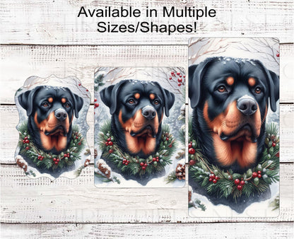 Rottweiler Dog Wreath Sign - Christmas Dog Wreath Sign - Winter Welcome