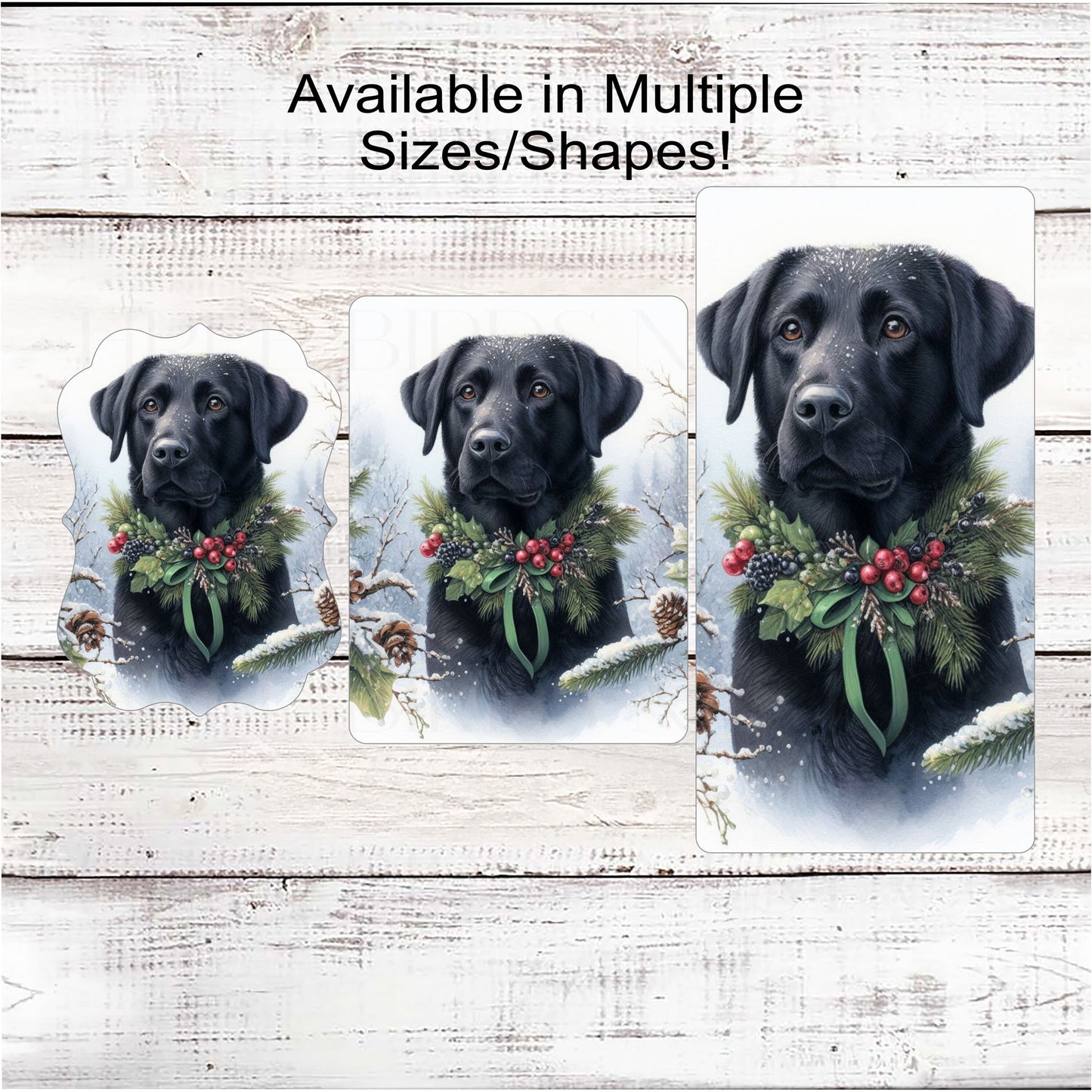 Christmas Dog Wreath Sign - Black Labrador Retriever Dog - Winter Welcome Sign