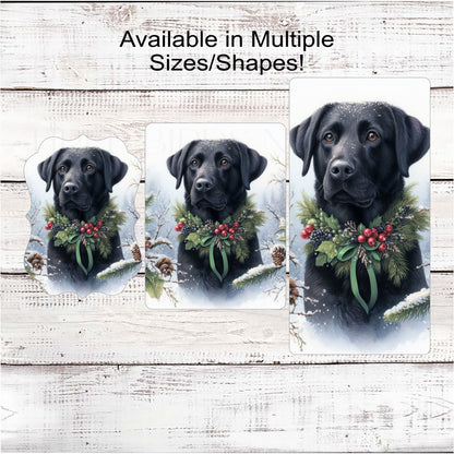 Christmas Dog Wreath Sign - Black Labrador Retriever Dog - Winter Welcome Sign
