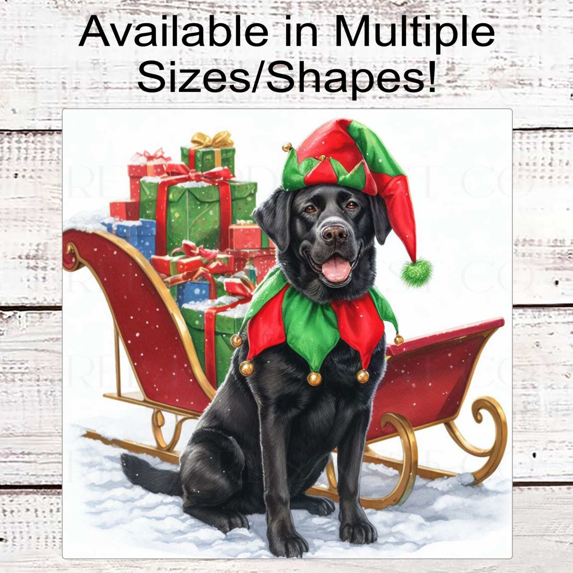 Christmas Dog Wreath Sign - Black Labrador Retriever Dog - Christmas Elf