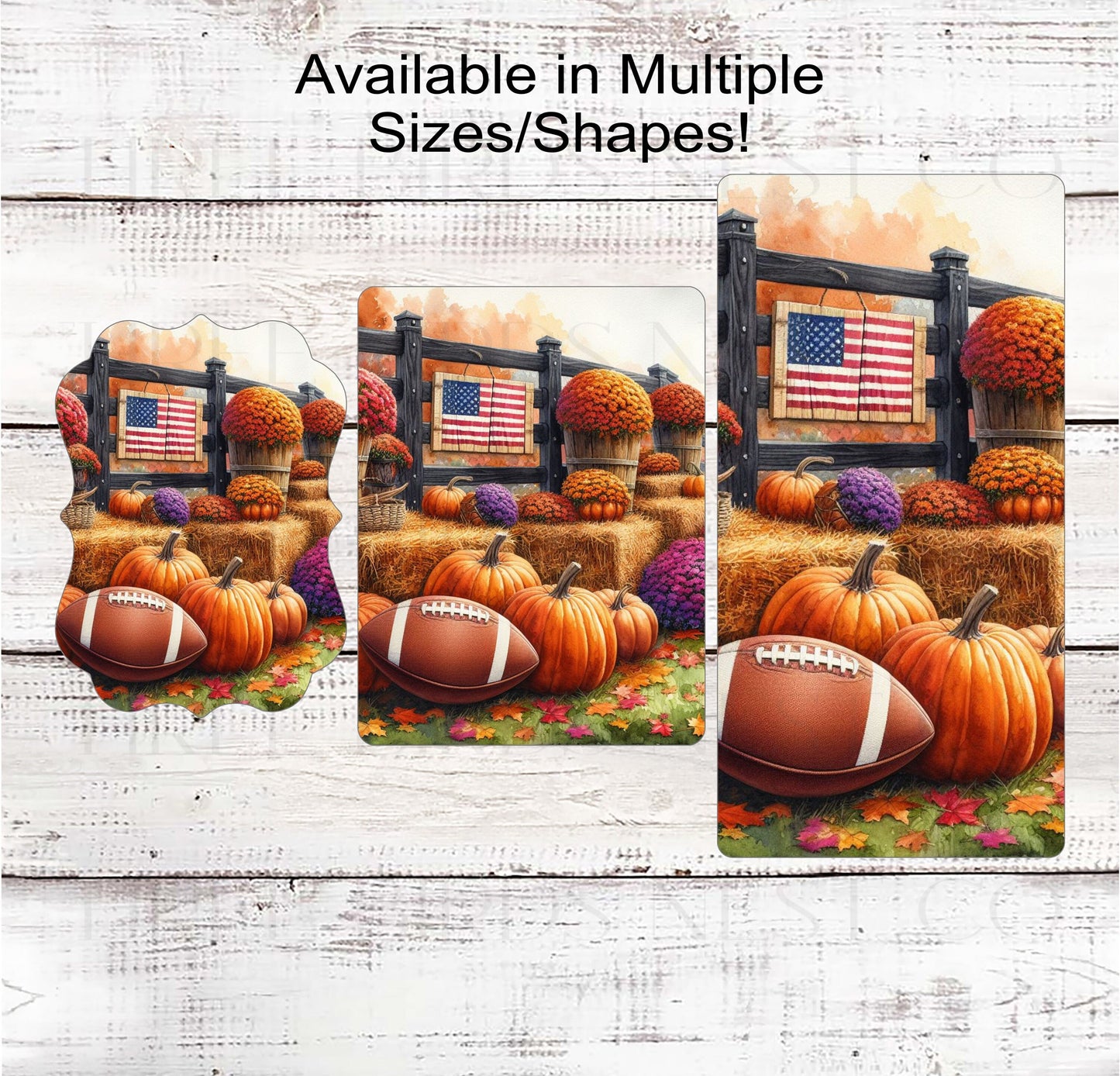 Fall Football Wreath Sign - Fall Pumpkins - American Flag Sign