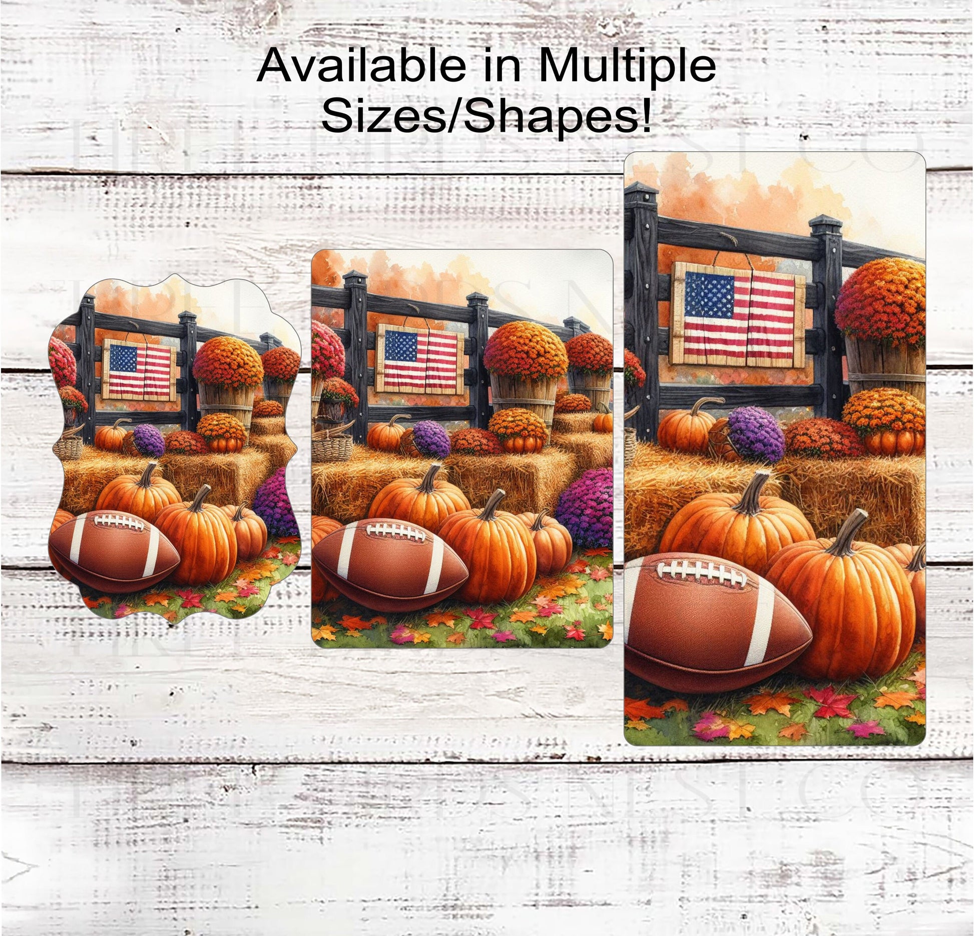 Fall Football Wreath Sign - Fall Pumpkins - American Flag Sign
