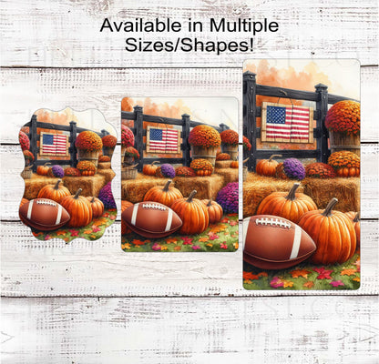Fall Football Wreath Sign - Fall Pumpkins - American Flag Sign