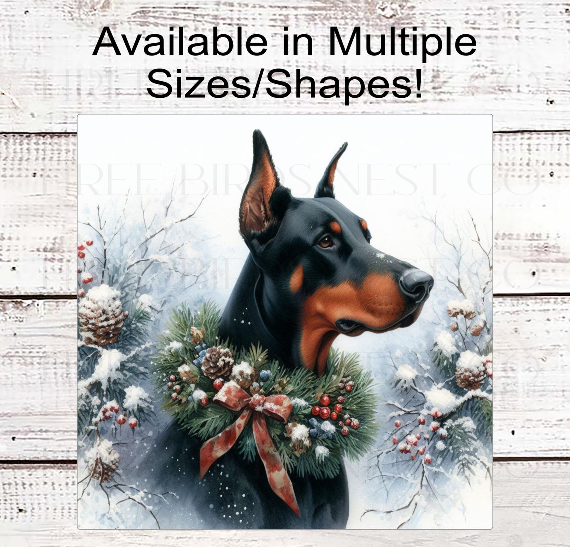 Christmas Dog Wreath Sign - Black Doberman Pinscher Dog - Winter Welcome