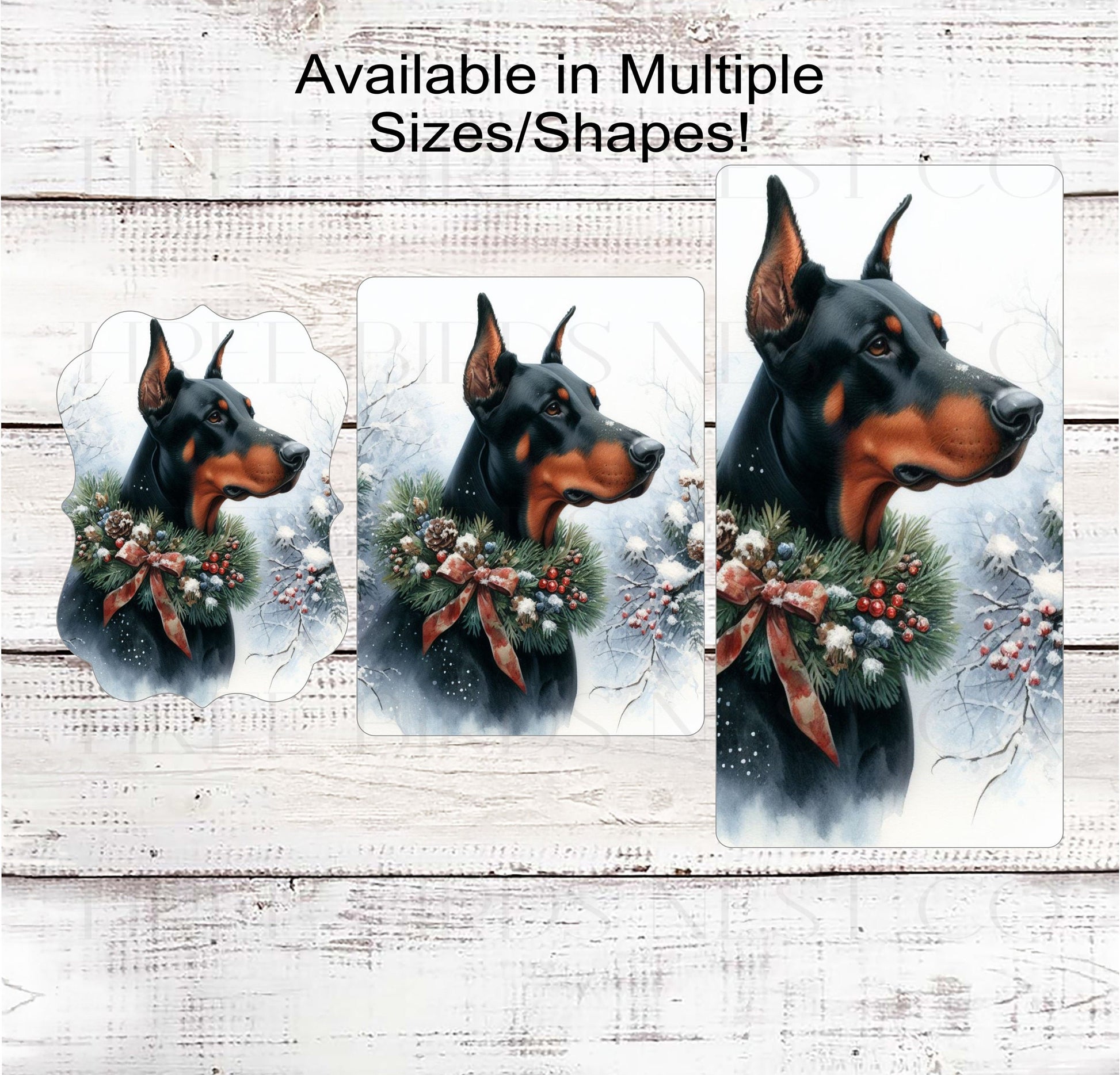 Christmas Dog Wreath Sign - Black Doberman Pinscher Dog - Winter Welcome