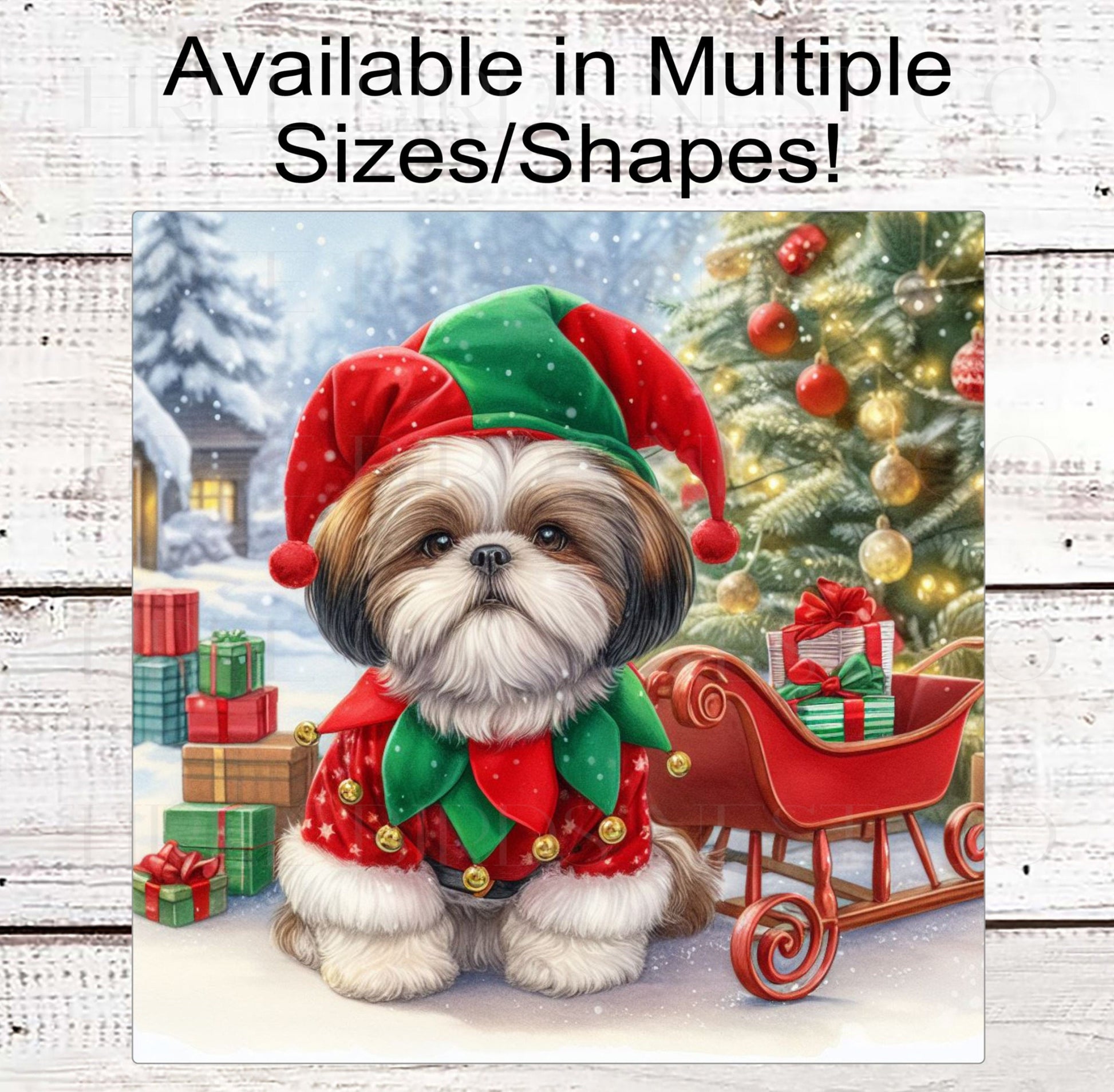 Christmas Dog Wreath Sign - Shih Tzu Dog - Christmas Elf- Winter Welcome