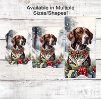 
              Christmas Dog Wreath Sign - German Shorthaired Pointer Dog - Christmas Elf- Winter Welcome
            