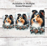 
              Christmas Dog Wreath Sign - Shetland Sheepdog - Winter Welcome
            