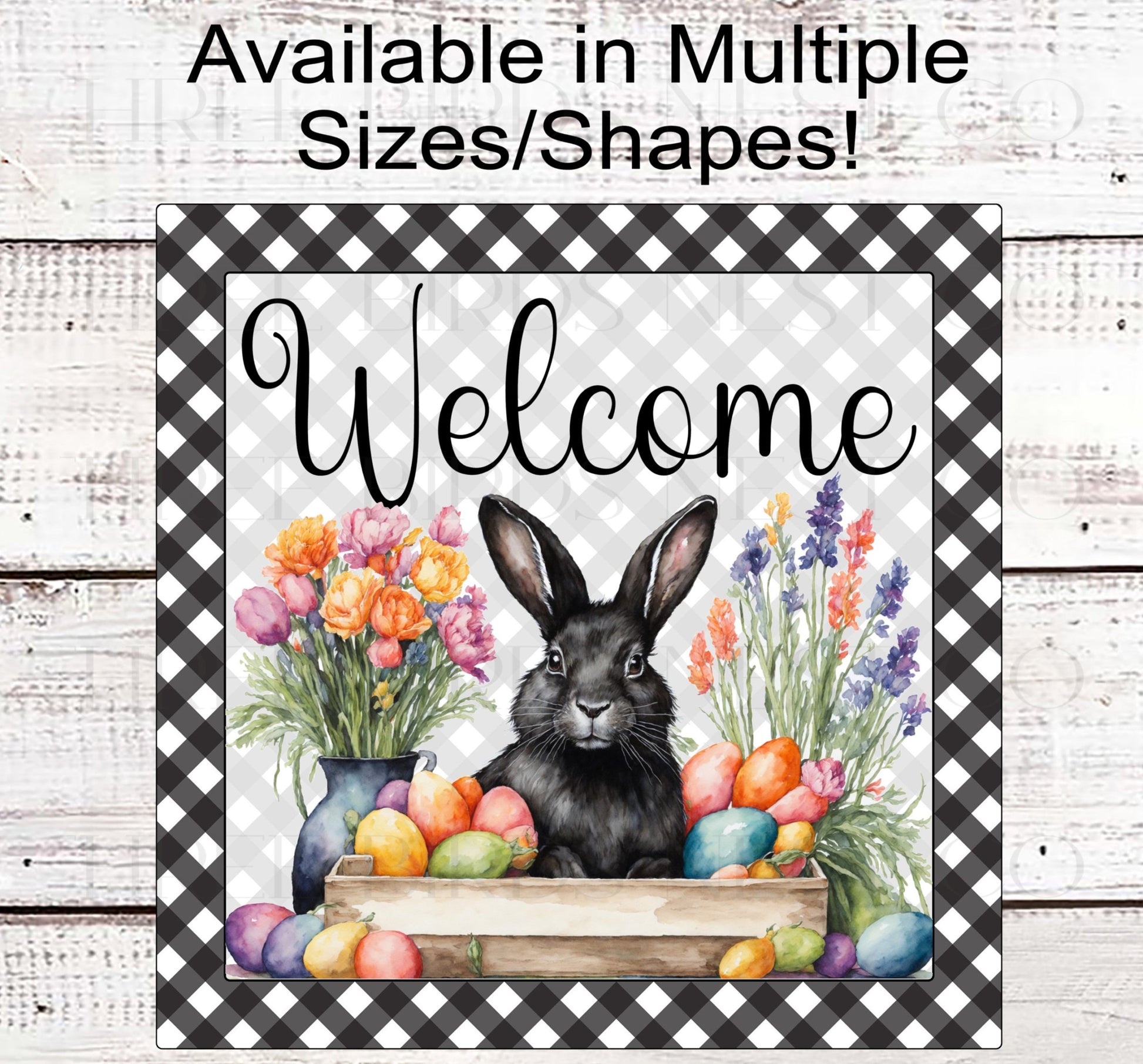 Easter Bunny Wreath Sign - Easter Eggs - Spring Welcome Sign - Floral Wreath Sign