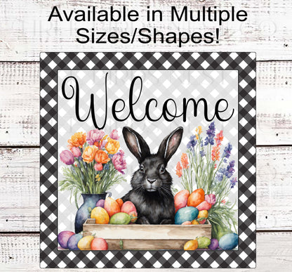 Easter Bunny Wreath Sign - Easter Eggs - Spring Welcome Sign - Floral Wreath Sign
