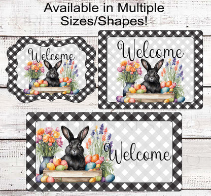 Easter Bunny Wreath Sign - Easter Eggs - Spring Welcome Sign - Floral Wreath Sign