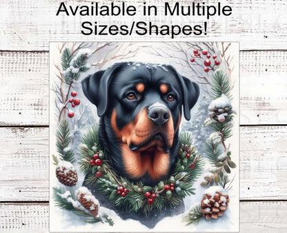 Rottweiler Dog Wreath Sign - Christmas Dog Wreath Sign - Winter Welcome