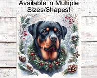 
              Rottweiler Dog Wreath Sign - Christmas Dog Wreath Sign - Winter Welcome
            