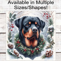 Rottweiler Dog Wreath Sign - Christmas Dog Wreath Sign - Winter Welcome