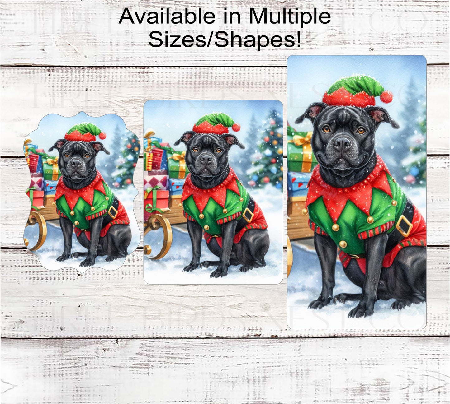 Christmas Dog Wreath Sign - Staffordshire Terrier Dog - Pit Bull Dog - Christmas Elf- Winter Welcome