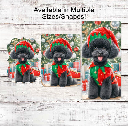 Christmas Dog Wreath Sign - Poodle Dog - Christmas Elf - Winter Welcome