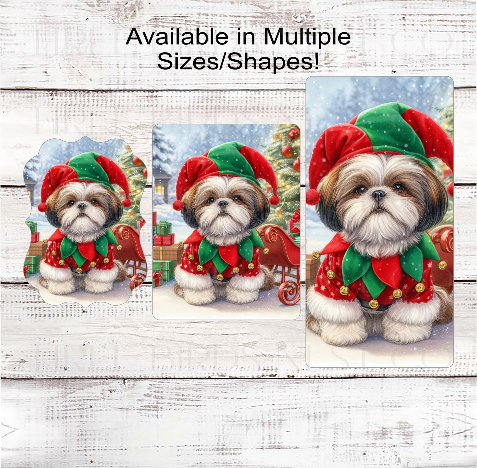 Christmas Dog Wreath Sign - Shih Tzu Dog - Christmas Elf- Winter Welcome