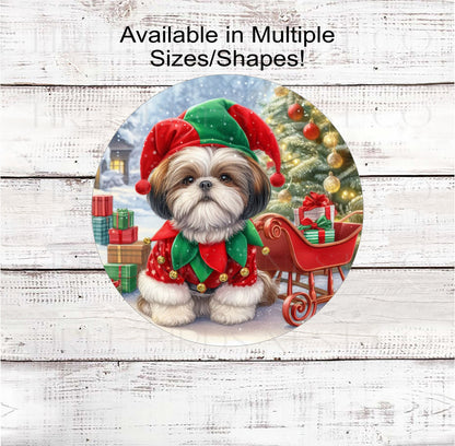 An adorable Shih Tzu Dog dressed as a Christmas Elf.