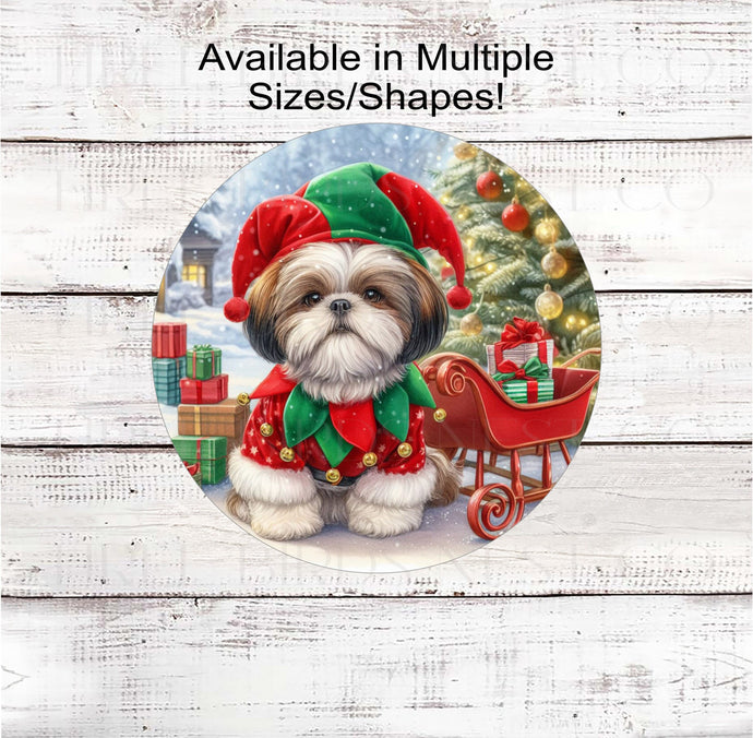 An adorable Shih Tzu Dog dressed as a Christmas Elf.