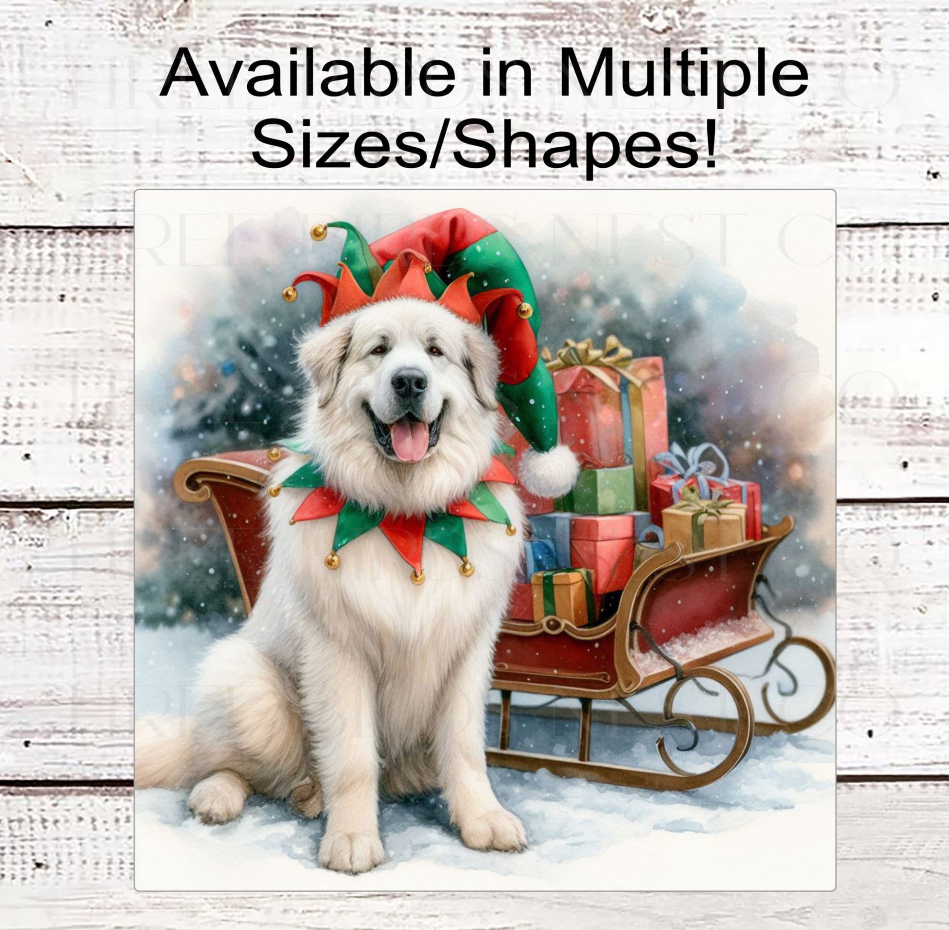 Christmas Dog Wreath Sign -Great Pyrenees Dog - Christmas Elf- Winter Welcome