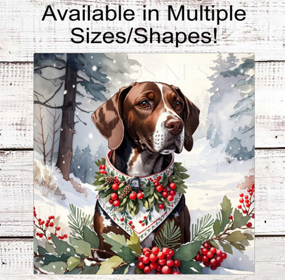 Christmas Dog Wreath Sign - German Shorthaired Pointer Dog - Christmas Elf- Winter Welcome