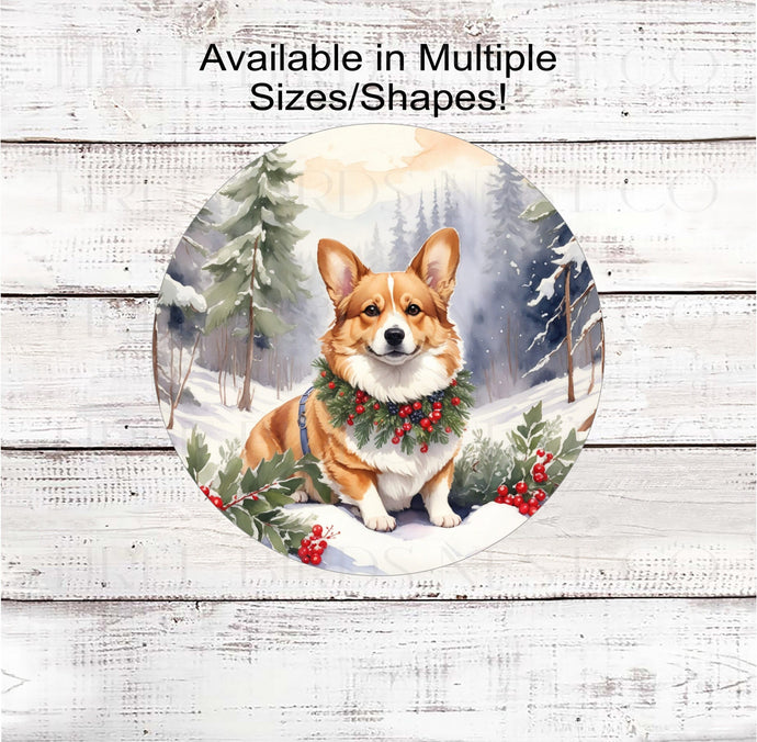 A beautiful Welsh Corgi Dog in a Winter Wonderland setting.