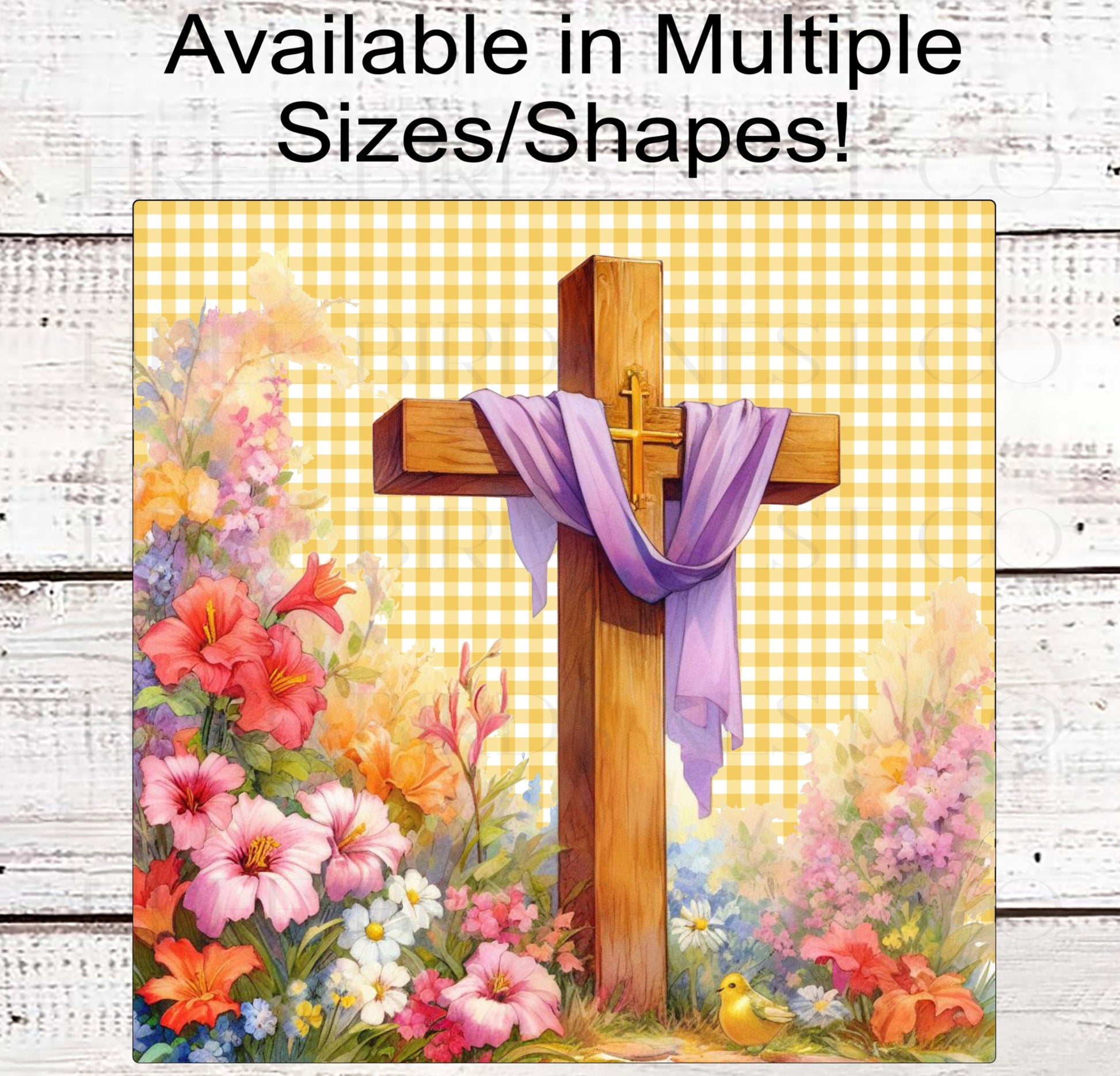 He is Risen Easter Cross Wreath Sign - Spring Flowers - Religious Wreath Sign