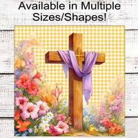 He is Risen Easter Cross Wreath Sign - Spring Flowers - Religious Wreath Sign