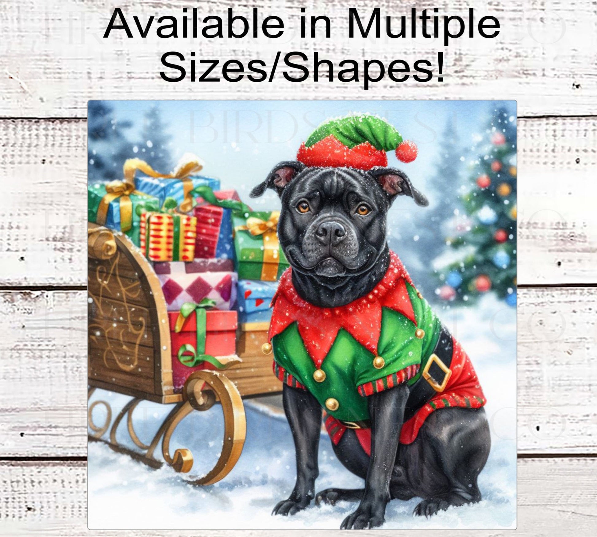 Christmas Dog Wreath Sign - Staffordshire Terrier Dog - Pit Bull Dog - Christmas Elf- Winter Welcome