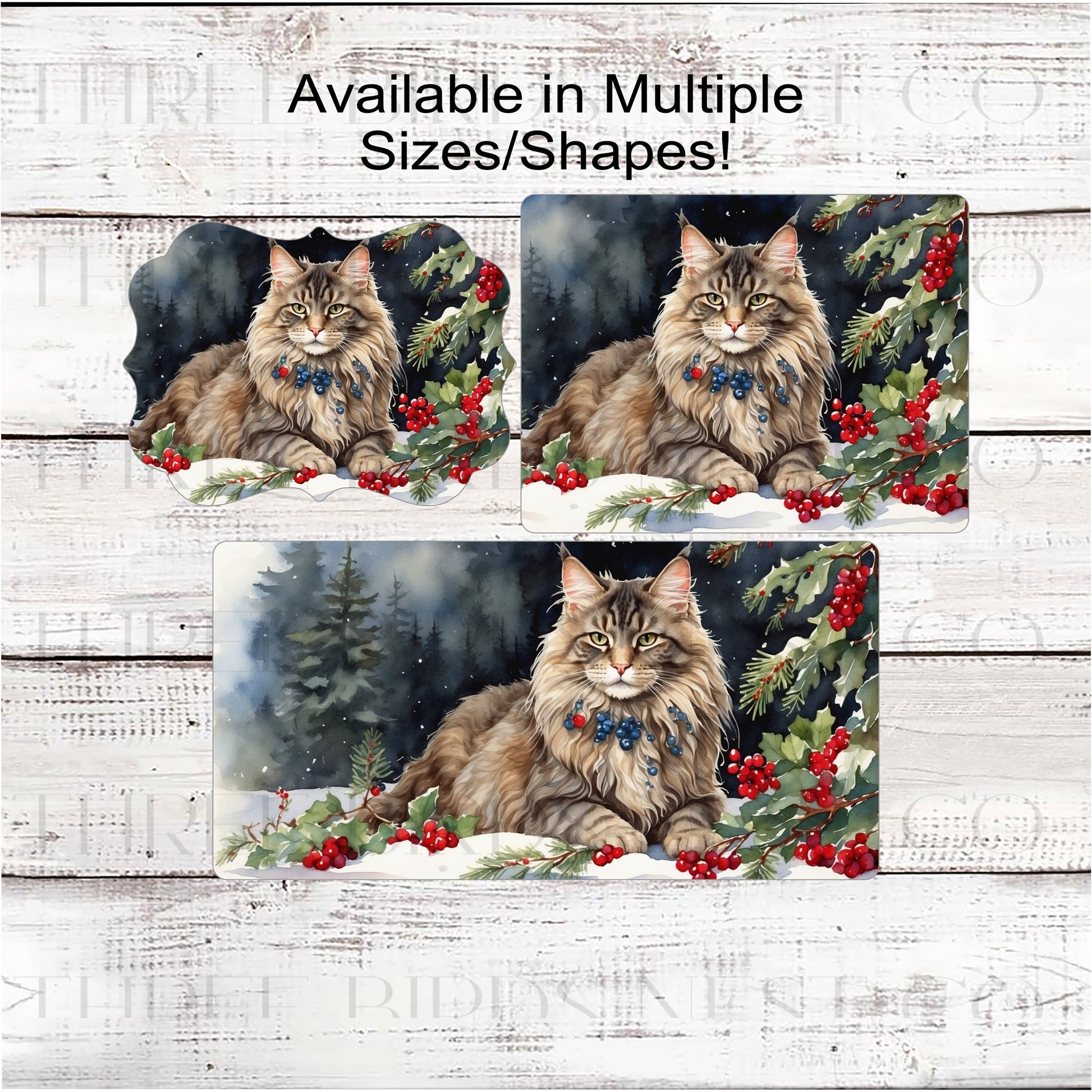 Maine Coon Winter Cat Wreath Sign - Christmas Cat - Holly Sign