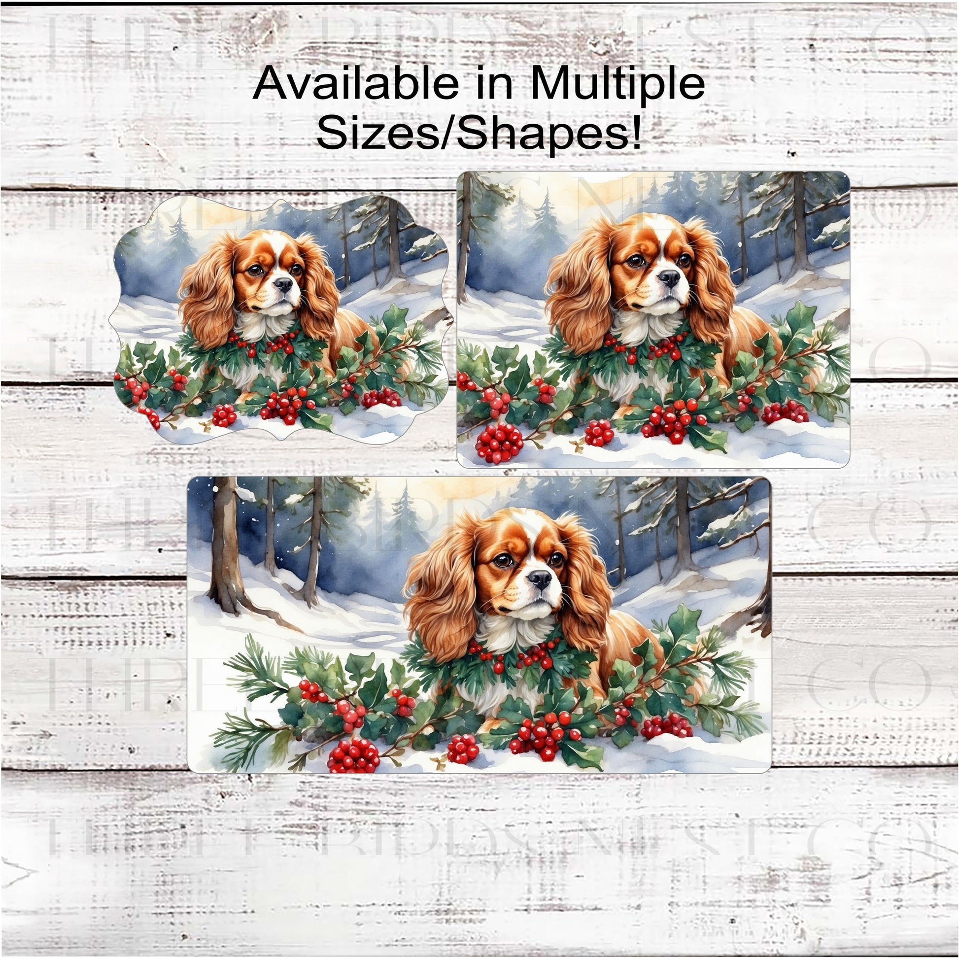 Christmas Dog Wreath Sign - Cavalier King Charles Spaniel Dog - Winter Welcome