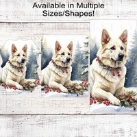 Christmas Dog Wreath Sign - White German Shepherd - Winter Welcome