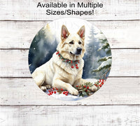 
              A beautiful white German Shepherd in a Winter Scene
            